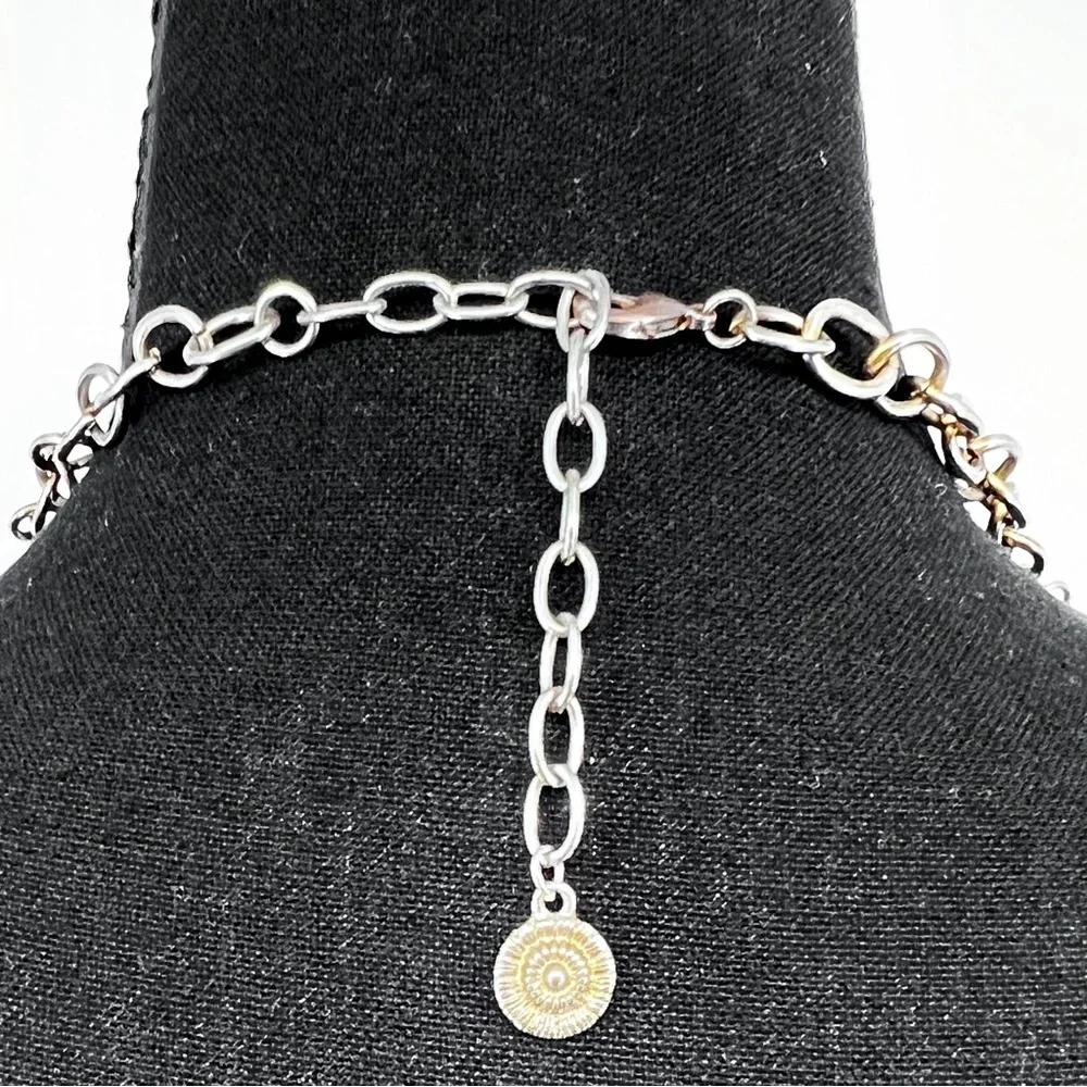 Vtg RJ Graziano Beachy Chain Link Charm Necklace Natural Worn Gold Plated Tribal